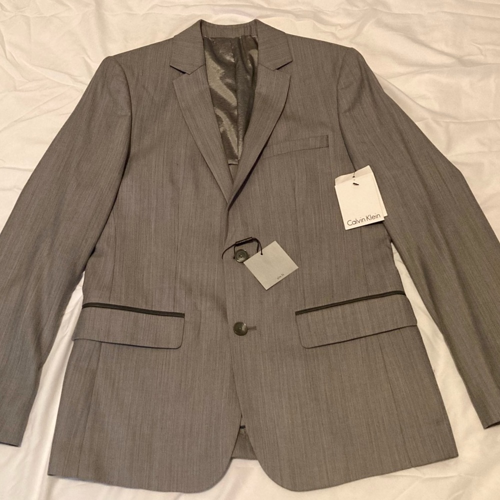 NWT Calvin Klein Slim Fit Slate Gray 2-Button Blazer Sport Coat Mens Small 36R